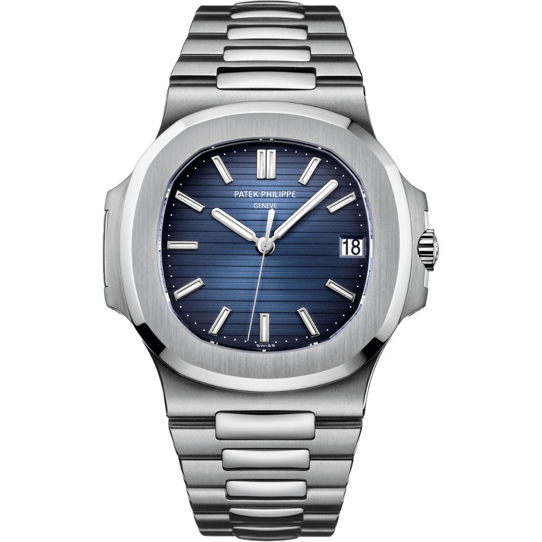 Patek Philippe Nautilus 40mm 5711/1A-010 with blue dial and stainless steel bracelet.