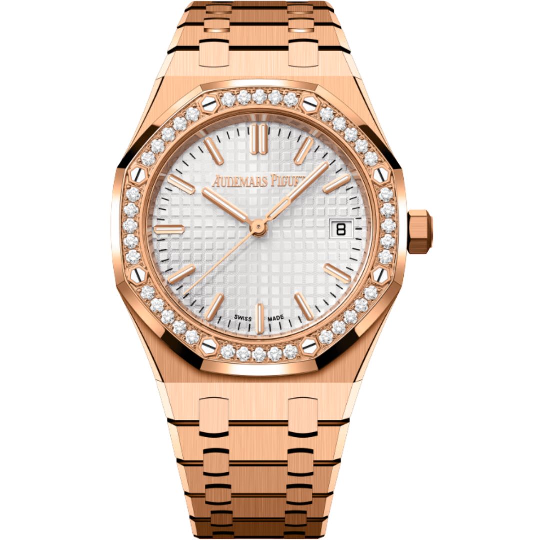 Audemars Piguet Royal Oak Selfwinding 34mm 77451OR.ZZ.1361OR.03 Rose Gold Silver Dial Diamond Bezel