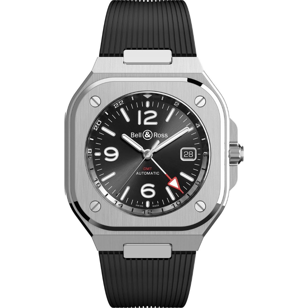Bell & Ross BR 05 GMT 41mm BR05G-BL-ST/SRB Black Dial on Rubber Strap