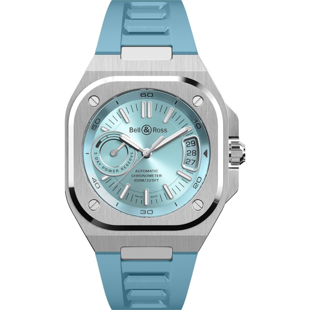 Bell & Ross BR-X5 Ice Blue Steel 41mm BRX5R-IB-ST/SRB Ice Blue Dial on Rubber Strap