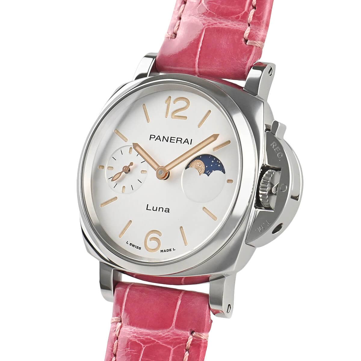 Right side view of the Panerai PAM01180 showing the signature crown-protecting bridge and smooth case curvature.