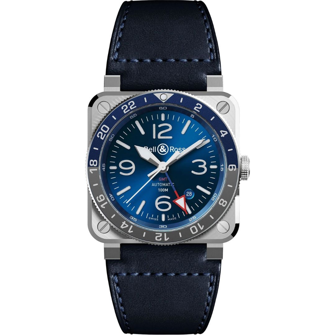 bell & ross br 03 gmt blue 42mm br0393 blu st/sca