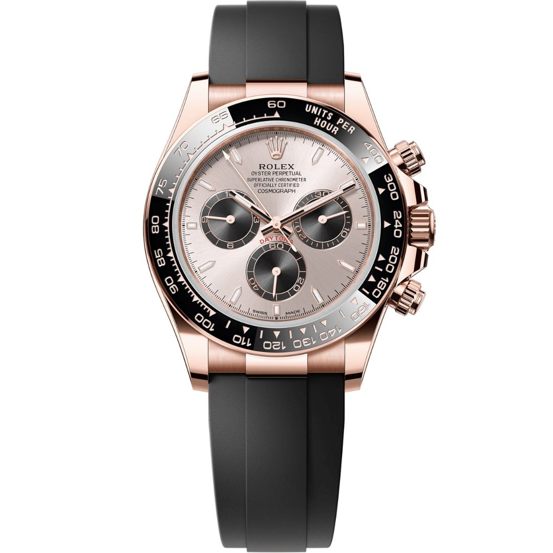 Rolex Rolex Cosmograph Daytona 126515LN-0006 with pink dial and black rubber strap.