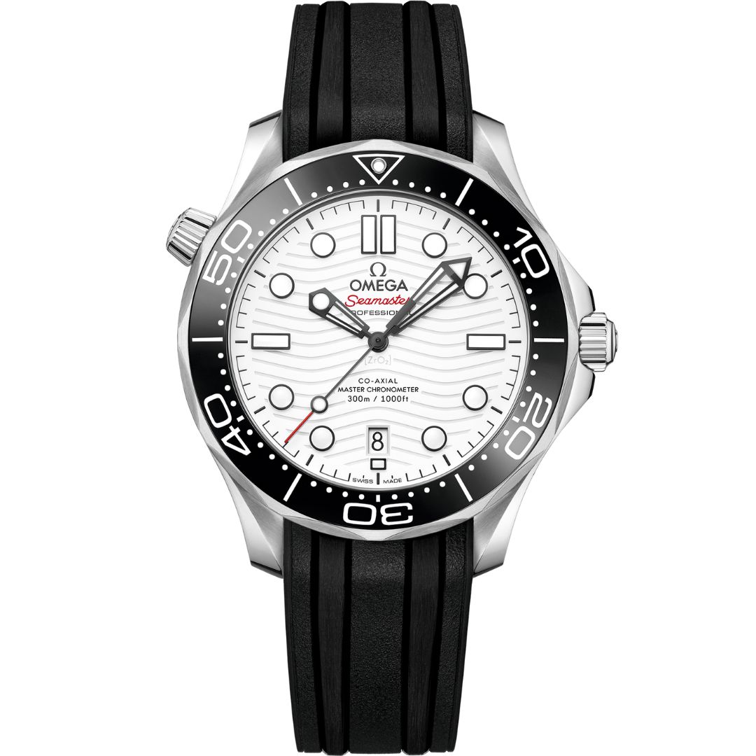 The Omega Seamaster Diver 300m 42mm 210.32.42.20.04.001 in 99% condition comes with box and papers. This iconic timepiece features a stainless steel case, black ceramic bezel, and striking white wave dial. Powered by the Caliber 8800 movement, it offers 55-hour power reserve and 300m water resistance. Includes a black rubber strap—perfect for diving or luxury wear. A collector’s dream.