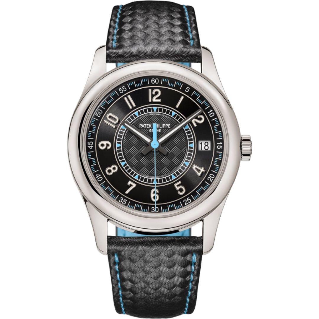 Patek Philippe Calatrava 40mm 6007G-011 with black dial and black leather strap.