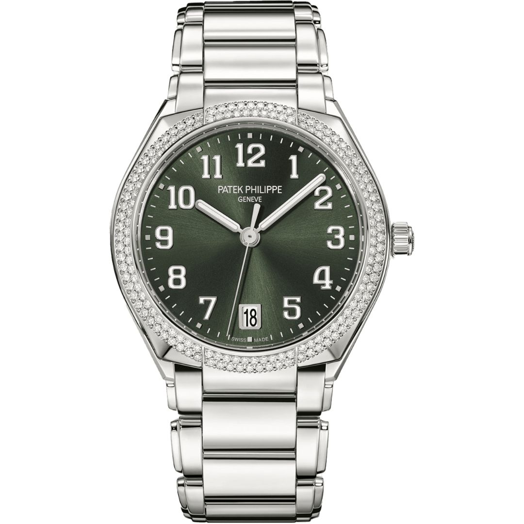 Patek Philippe Twenty~4 36mm 7300/1200A-011 with green dial and stainless steel bracelet.