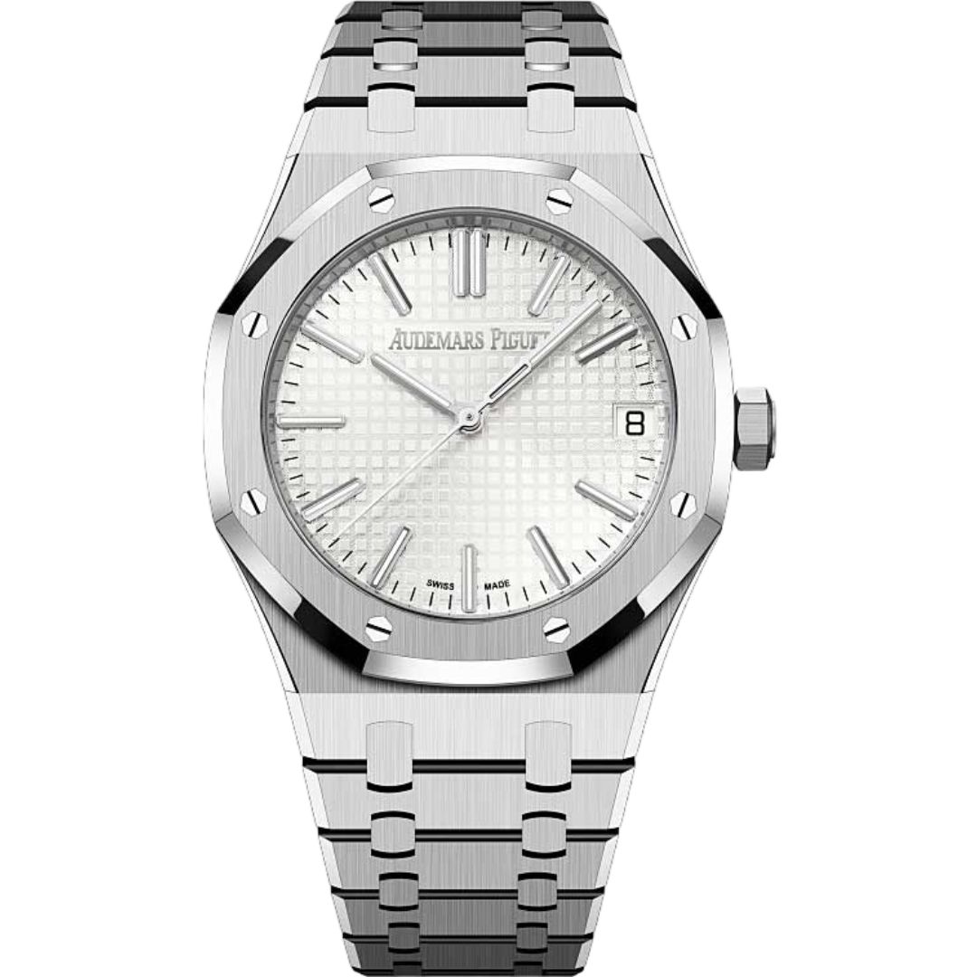 Audemars Piguet Royal Oak Selfwinding 41mm 15510ST.OO.1320ST.08 with silver dial and stainless steel bracelet.