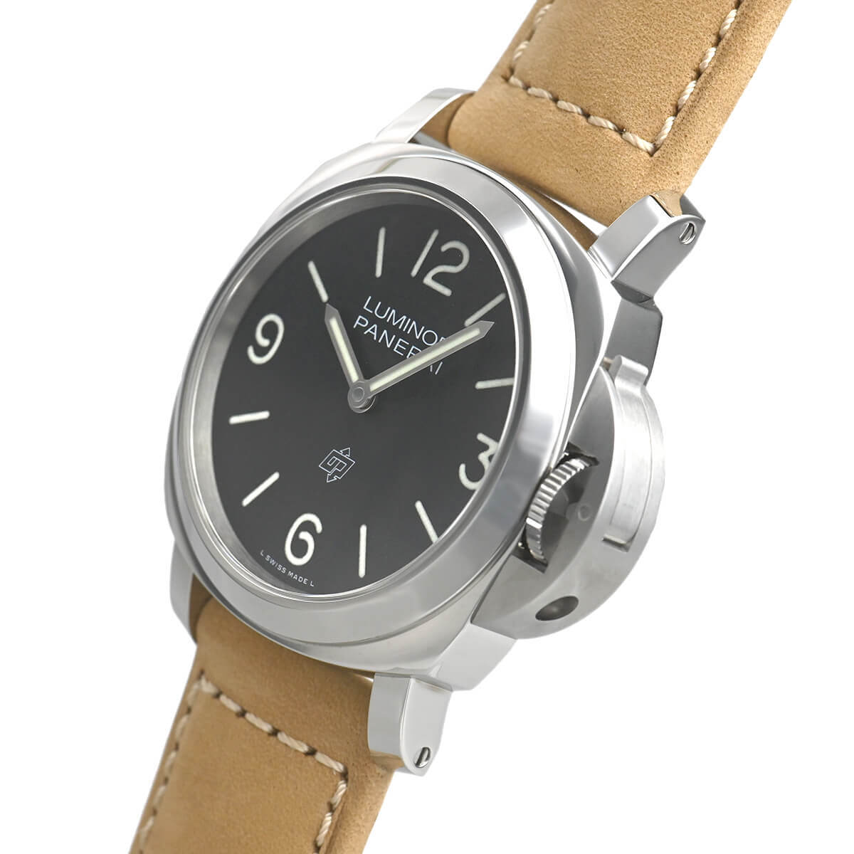 Right side view of the Panerai PAM01086 showing the signature crown-protecting bridge and robust lugs.