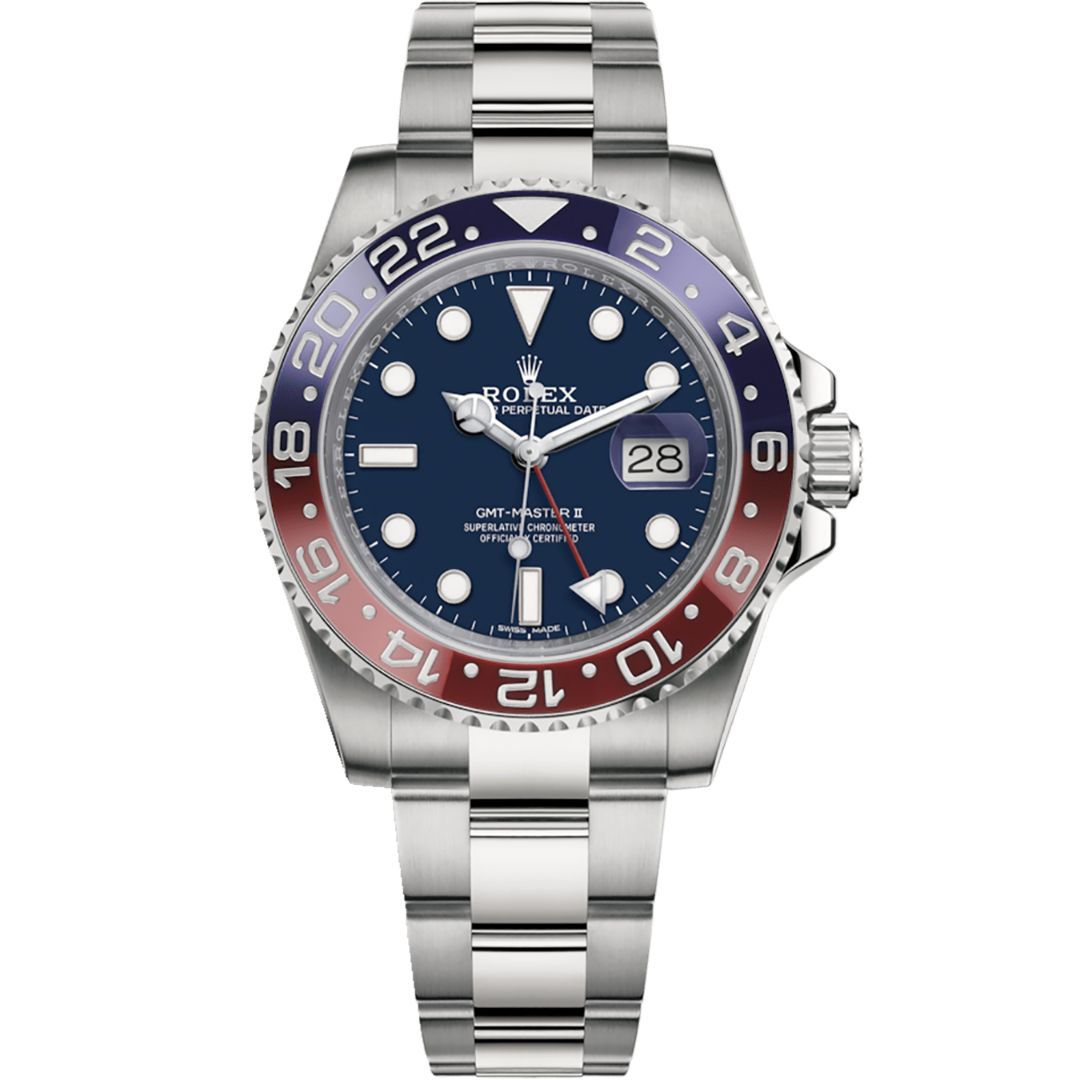 Rolex GMT-Master II 126719BLRO-0003 with blue dial and white gold bracelet.