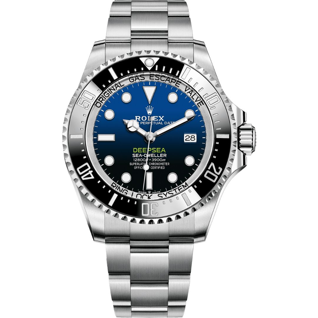 Rolex Sea-Dweller Deepsea 136660-0003 with blue dial and Oyster bracelet.