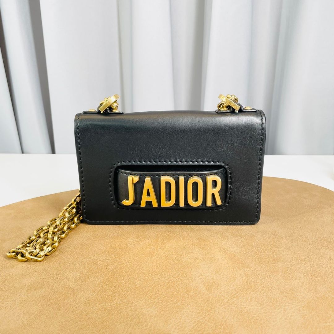Dior Crinkled Calfskin Mini J'Adior Chain Flap Bag Black