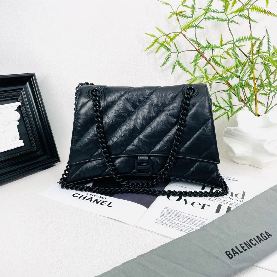 Balenciaga Crush Shoulder Bag Black, Gold Hardware